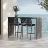 counter height console table with counter height chairs facing the ocean