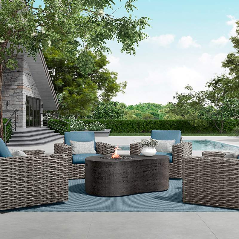 Outdoor Fire Table with four club chairs