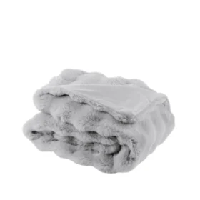 Luxe Sculpted Rabbit Fur Throw Grey