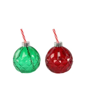 Gem Glass Ball Drink Ornament Set Of 2 Red/Green